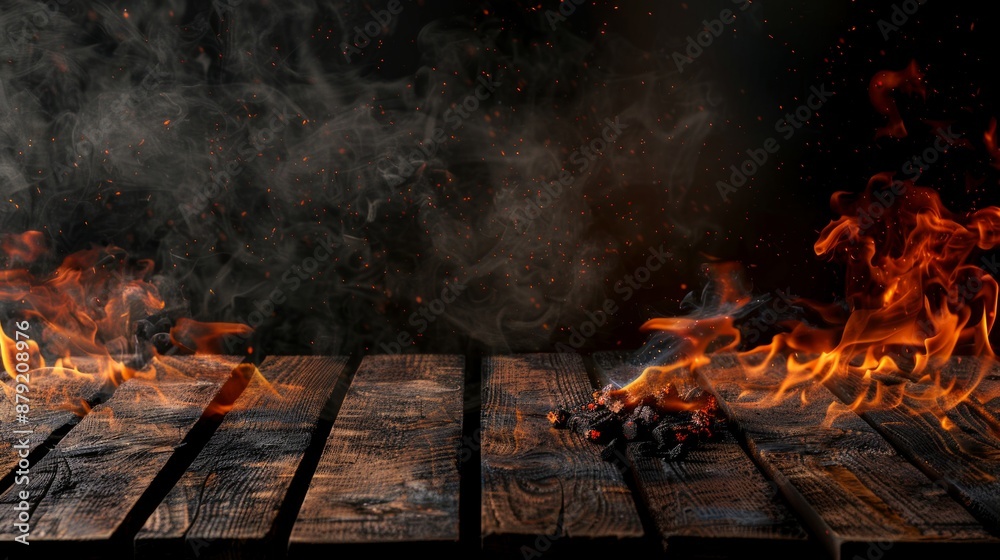 Burning Wood Planks with Smoke and Flames Burning Wood Planks with Smoke and Flames