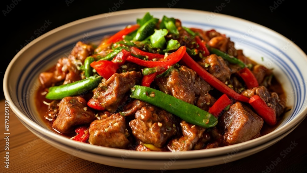 Delicious stirfry beef and vegetable dish ready to be savored Delicious stirfry beef and vegetable dish ready to be savored