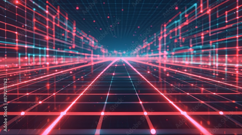 Futuristic Digital Grid with Neon Lights Futuristic Digital Grid with Neon Lights