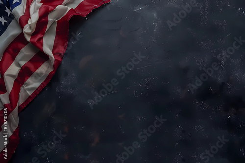 United States flag on dark background with text space. Concept of celebrating Labor Day, US presidential election