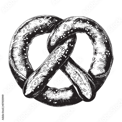 Pretzel illustration, hand drawn ink drawing isolated on white background, vector illustrations