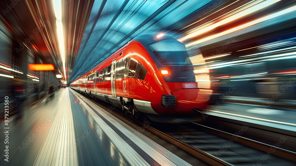 Motion blur of fast-moving train