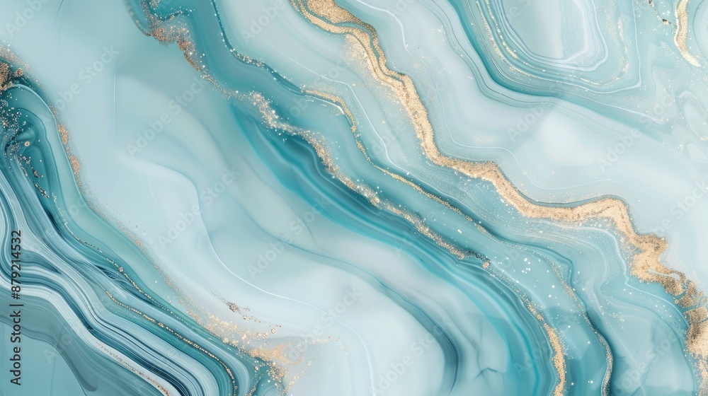 Abstract swirling blue and white marble with thin golden lines and glitter Abstract swirling blue and white marble with thin golden lines and glitter