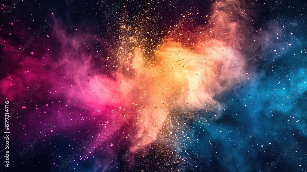 Naklejka premium Abstract powder splat background with colorful dust explode on background