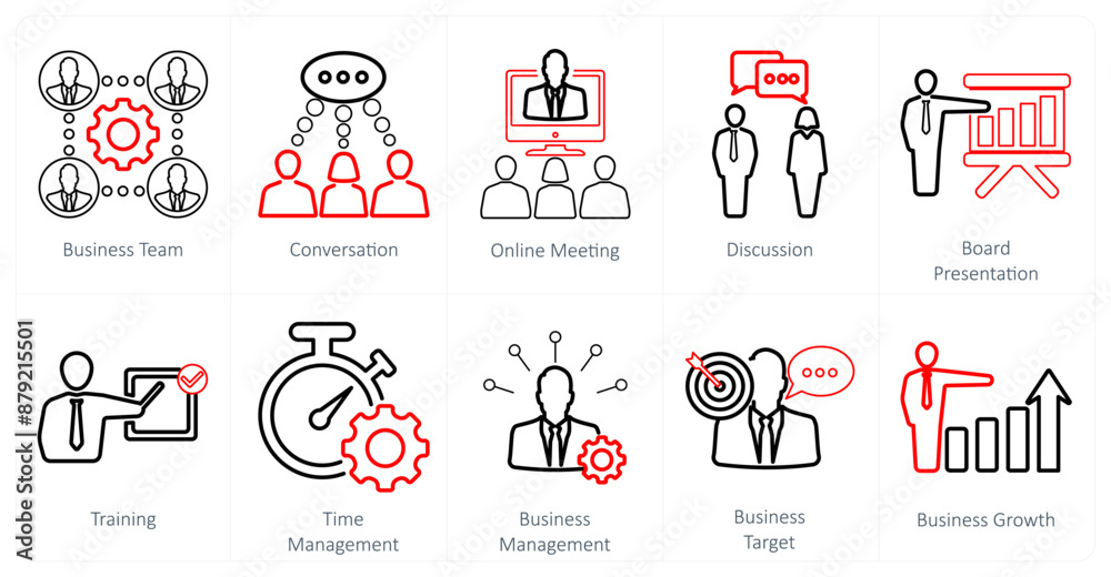A set of 10 mix icons as business team, conversation, online meeting A set of 10 mix icons as business team, conversation, online meeting