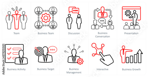 A set of 10 mix icons as team, business team, discussion