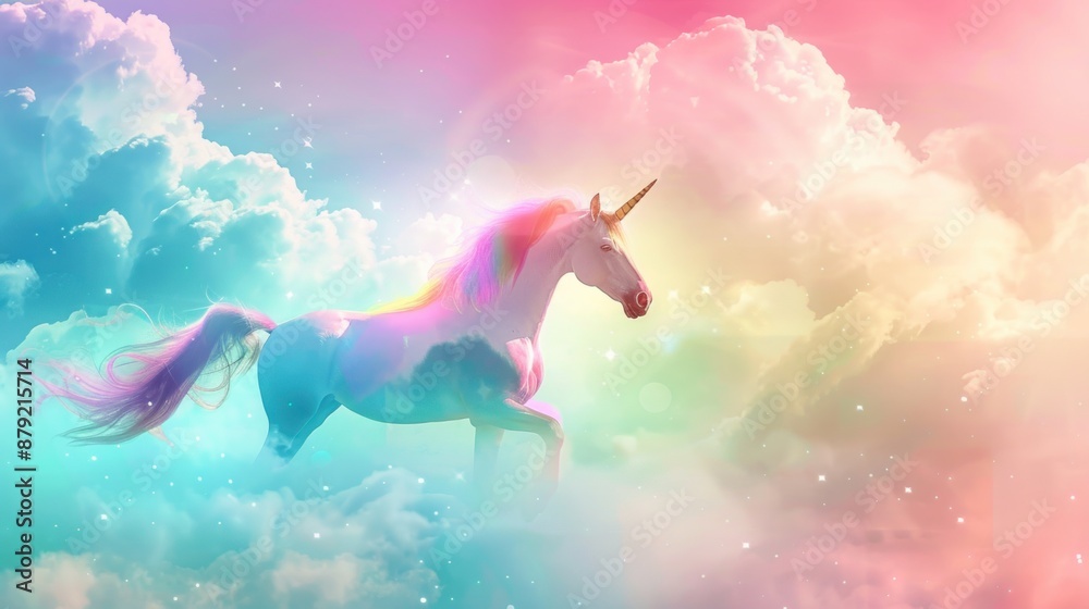 Unicorn in Dreamy Pastel Sky. fantasy rainbow unicorn background with clouds. Unicorn in Dreamy Pastel Sky. fantasy rainbow unicorn background with clouds.