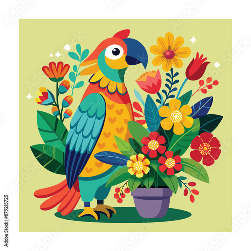 Parrot and flower vector illustration