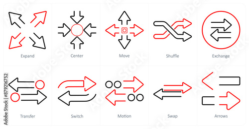 A set of 10 arrows icons as expand, center, move