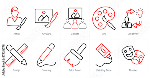 A set of 10 art icons as artist, artwork, visitors