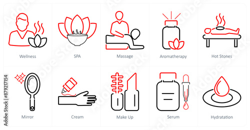 A set of 10 beauty and spa icons as wellness, spa, massage