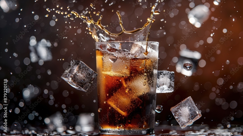 Cola glass with falling ice cubes Cola glass with falling ice cubes