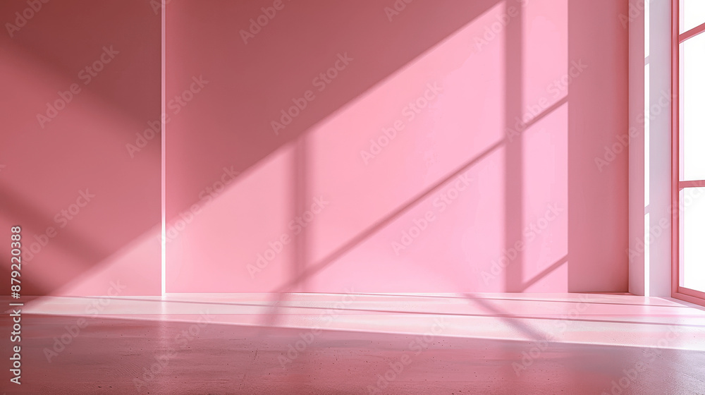 An empty white-gray room studio with sunlight casting leaf shadows on the concrete wall and floor. The minimal summer backdrop for product presentations, offering a serene and clean mockup space.