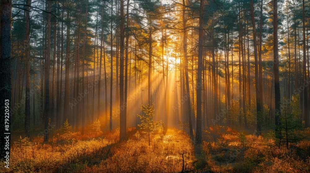Fototapeta premium Glowing sunset casting warm light on mountains