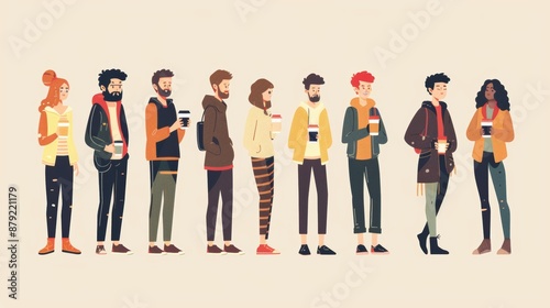 The group of colleagues and friends is drinking coffee during a break at work. A modern illustration of communication and break at work © neiros