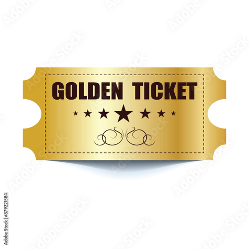 Vector set of admit one tickets template. Golden ticket for cinema, isolated with white background.