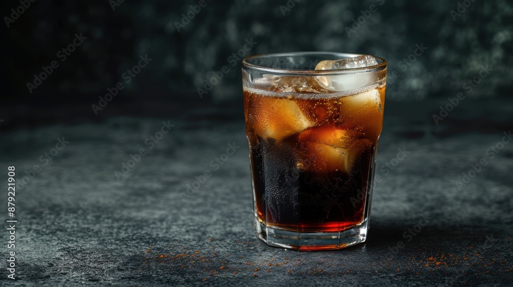 Espresso Tonic, cold drink with espresso and tonic in glass, isolated black grey background Espresso Tonic, cold drink with espresso and tonic in glass, isolated black grey background