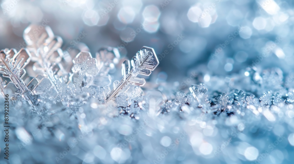 An extreme close-up shot of a single snowflake resting on a textured snowy surface, captured with a blue-tinted bokeh background highlighting its delicate structure. An extreme close-up shot of a single snowflake resting on a textured snowy surface, captured with a blue-tinted bokeh background highlighting its delicate structure.