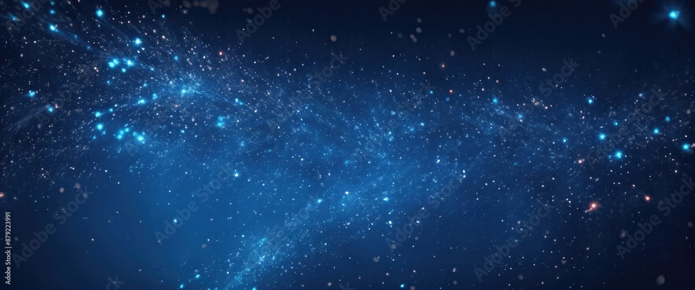 Obraz premium Fire embers particles over Blue background, Abstract dark glitter fire particles lights