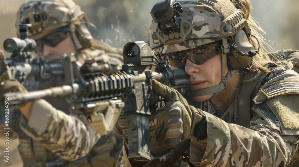 Two soldiers are in a battle, one of them is holding a rifle