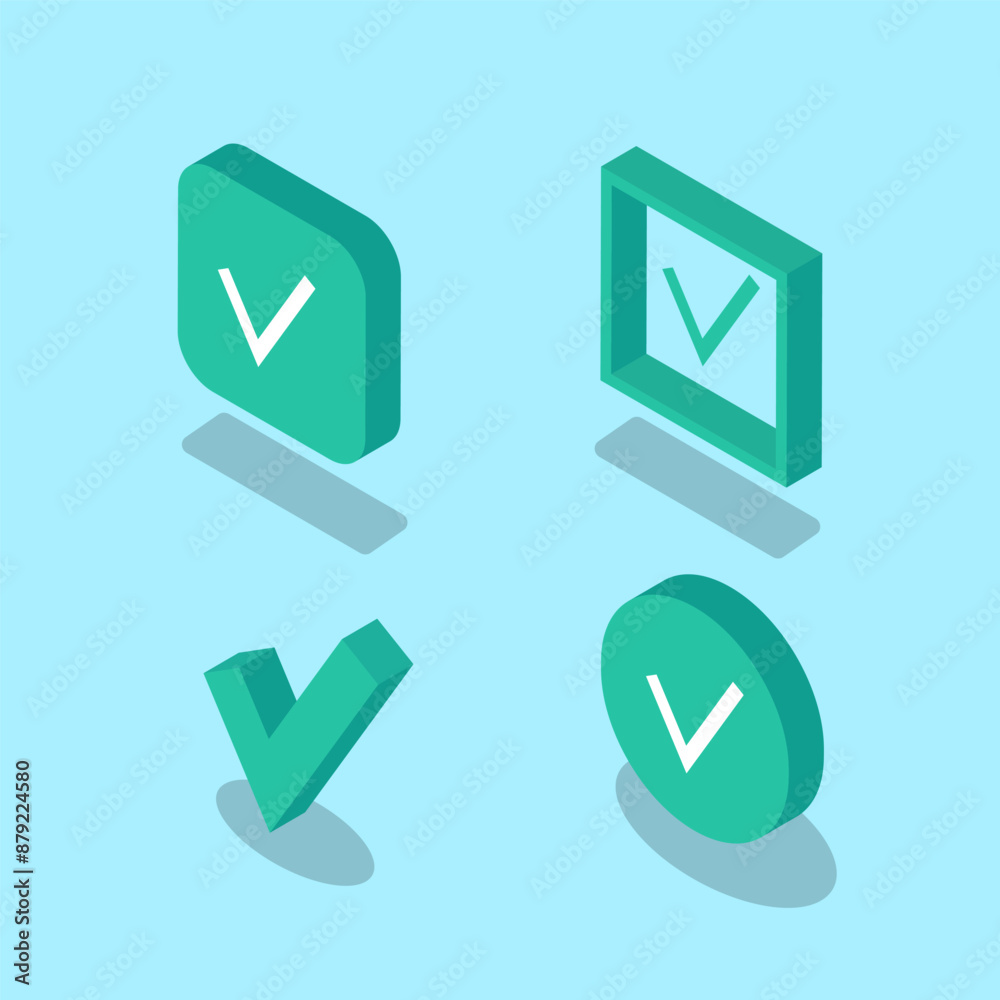 Isometric checkmark sign. OK vector icon. 3D flat confirmation symbol for a mobile app or web Isometric checkmark sign. OK vector icon. 3D flat confirmation symbol for a mobile app or web
