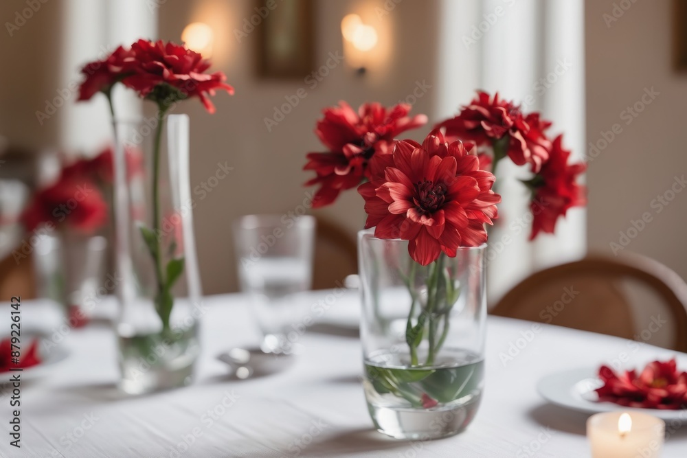 Elegant place settings with flowers create a romantic atmosphere for a wedding reception