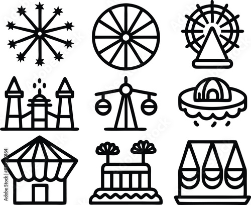 set of amusement icon illustration. park, fun, amusement park, attraction, summer, festival,tourism