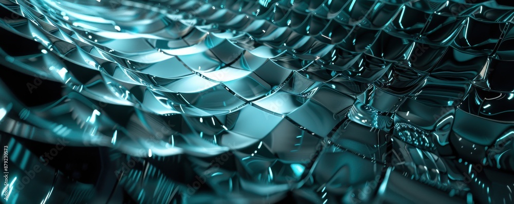 Fototapeta premium Abstract background of teal or turquoise 3D wavy, textured surface. Concept of modern, futuristic, technology, and design