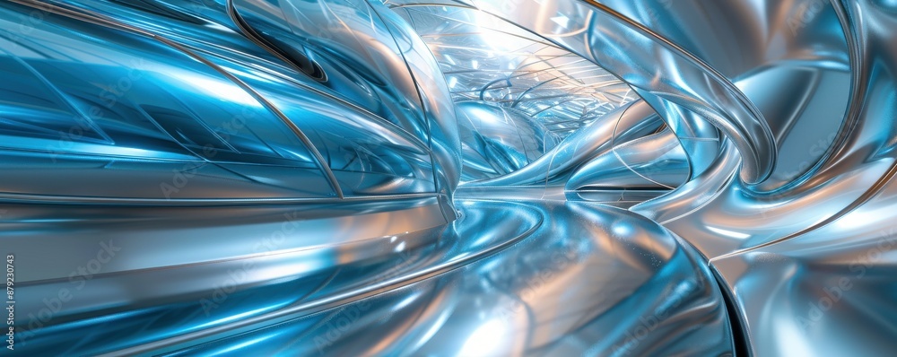 Abstract 3D rendering of a futuristic metallic tunnel in shades of blue, chrome, and silver. Concept of technology, metaverse, cyberspace, and future Abstract 3D rendering of a futuristic metallic tunnel in shades of blue, chrome, and silver. Concept of technology, metaverse, cyberspace, and future