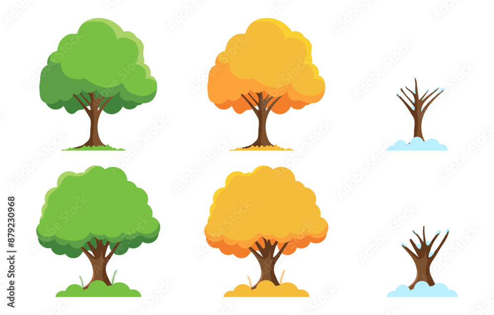 Trees for each season from spring to winter. Collection of tree illustrations. Vector illustration flat design style Trees for each season from spring to winter. Collection of tree illustrations. Vector illustration flat design style