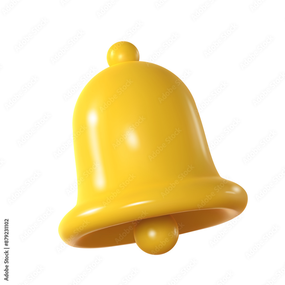 3d bell icon isolated on white background. Realistic render yellow ringing bell. Vector illustration