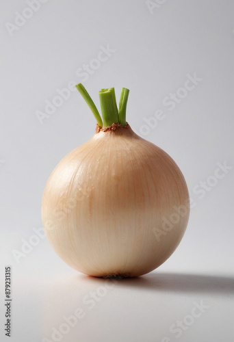Onion, minimalist shot, food photography, clean simple background, advertising shot, volumetric light, white background © jarntag