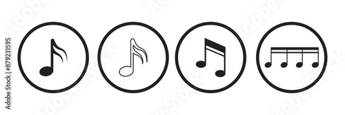 Music notes icon set , Music note symbol, song, melody or tune flat vector icon, Black musical note. Music elements. Isolated music notes symbols on transparent background. Simple musical notes sign.