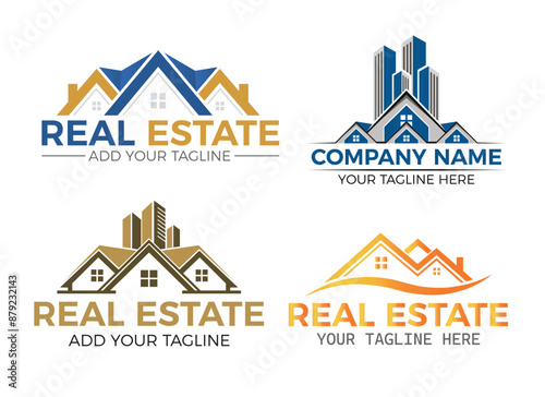 Real Estate Vector Logo Design Set Template. Building and Construction Logo Design 
