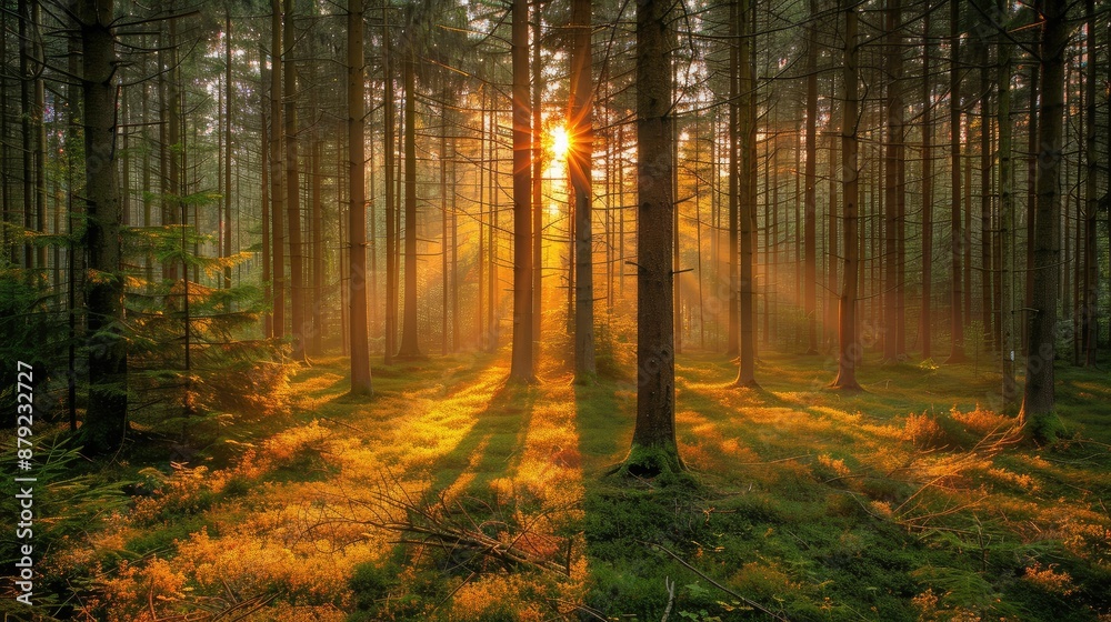 Fototapeta premium Glowing sunset casting warm light on mountains