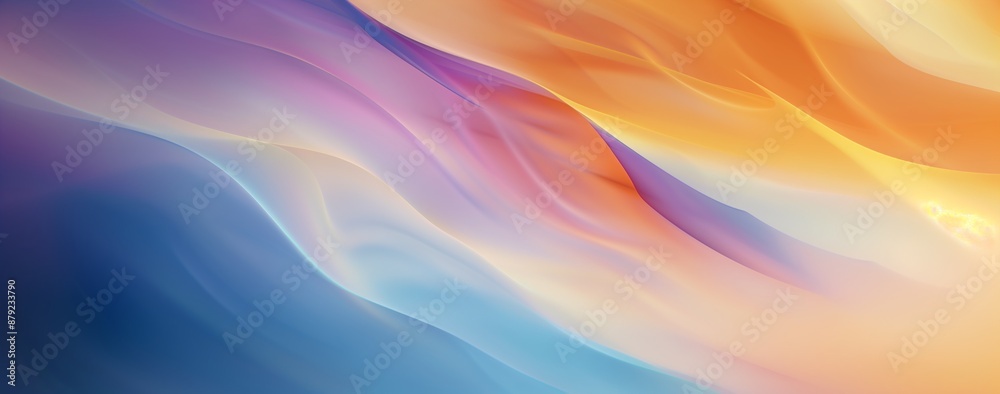 Obraz premium Abstract background with blurred colors, light blue and orange gradient, smooth waves, blurred shapes