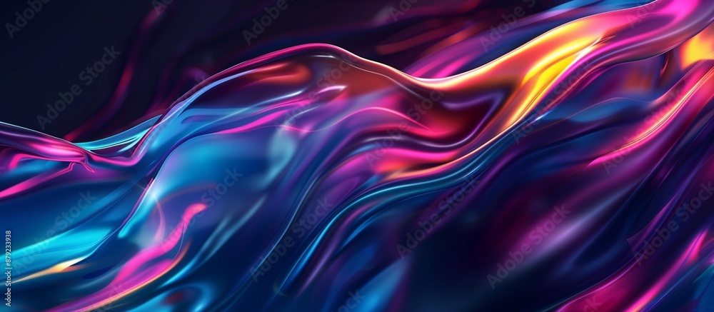 3d render, abstract background with colorful waves of liquid metal in neon colors on dark blue background. 3d render, abstract background with colorful waves of liquid metal in neon colors on dark blue background.