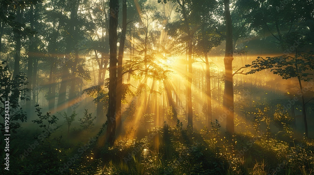 Obraz premium Glowing sunset casting warm light on mountains