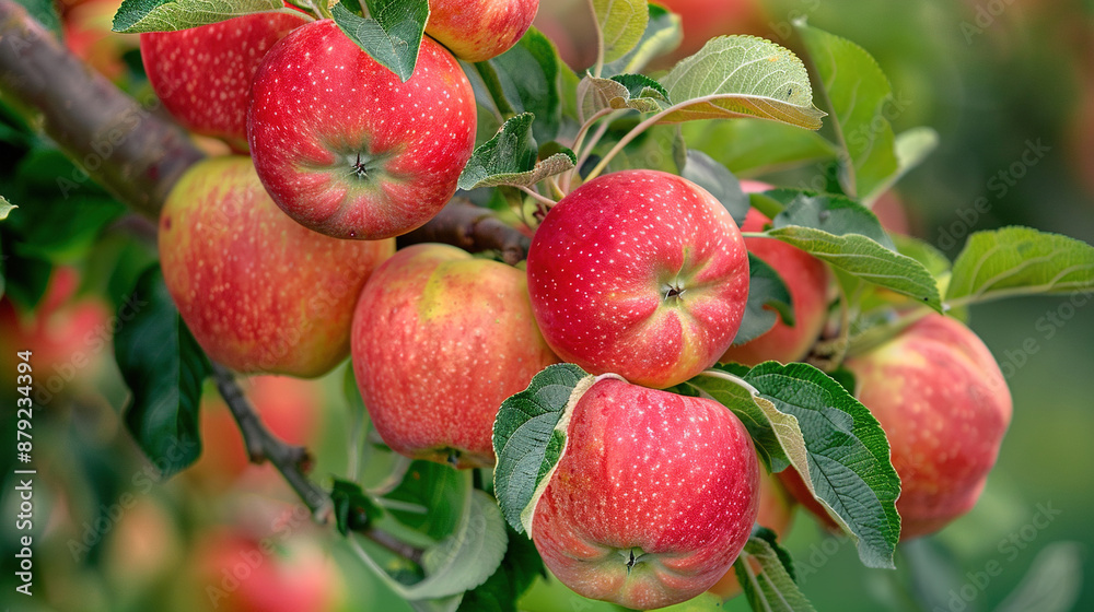 Red apples on a tree. Fresh ripe red apples background. close-up of apple fruit with green leaves in the background. Fresh fruit Red apples on a tree. Fresh ripe red apples background. close-up of apple fruit with green leaves in the background. Fresh fruit