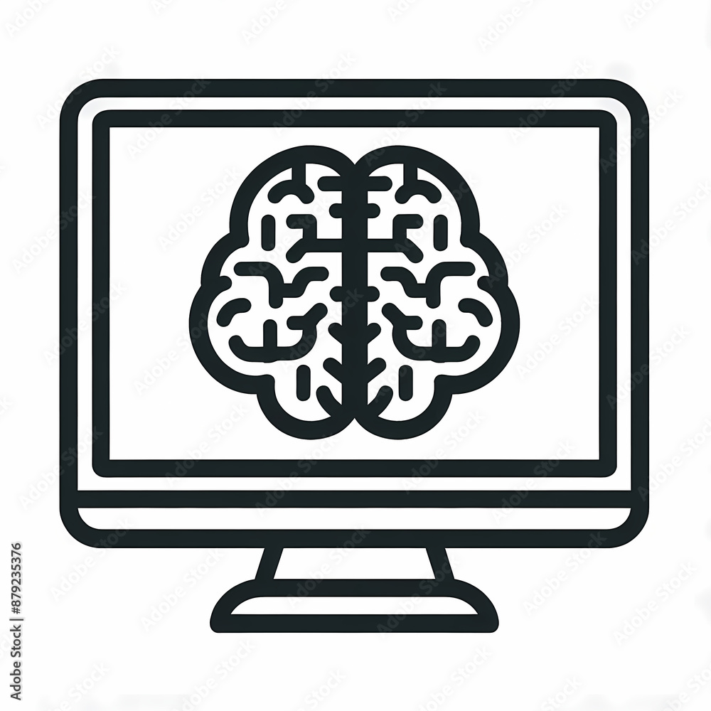 simple outline computer monitor brain symbol screen simple outline computer monitor brain symbol screen