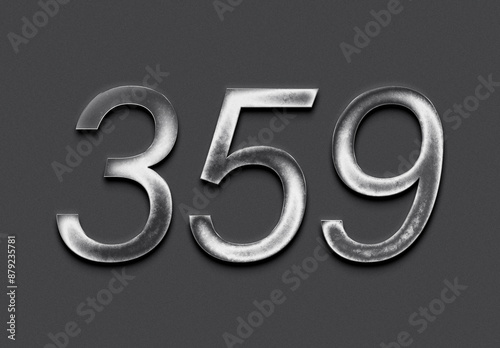 Chrome metal 3D number design of 359 on grey background. 