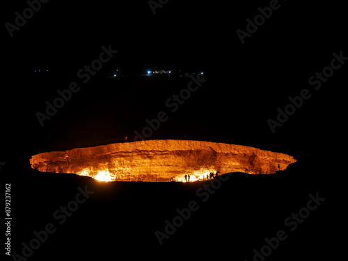 Darvaza Gas Crater, in the Karakum Desert in Turkmenistan at night 3 photo