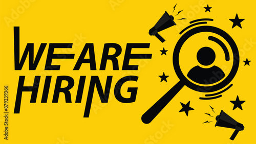 We are hiring concept vector banner design illustration. we're hiring for job advertisement. magnifying glass