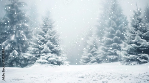 Serene Snowfall in Pine Forest Capturing Winter's Tranquility and Beauty