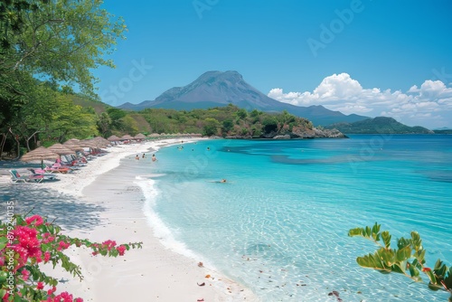 Fototapeta Naklejka Na Ścianę i Meble -  White Sand Beach and Turquoise Waters in St. Kitts