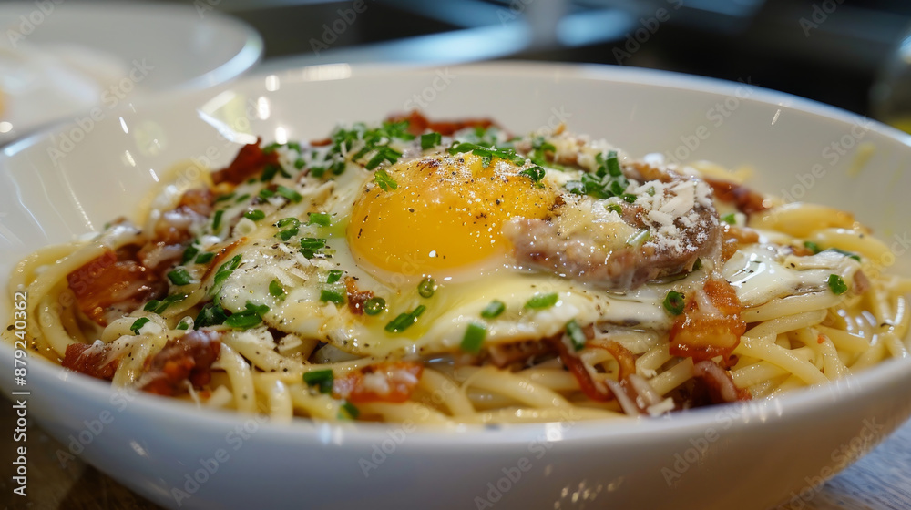 A yummy Italian pasta Dish (spaghetti) cooked with egg, cheese, and crispy pork cheek. A yummy Italian pasta Dish (spaghetti) cooked with egg, cheese, and crispy pork cheek.
