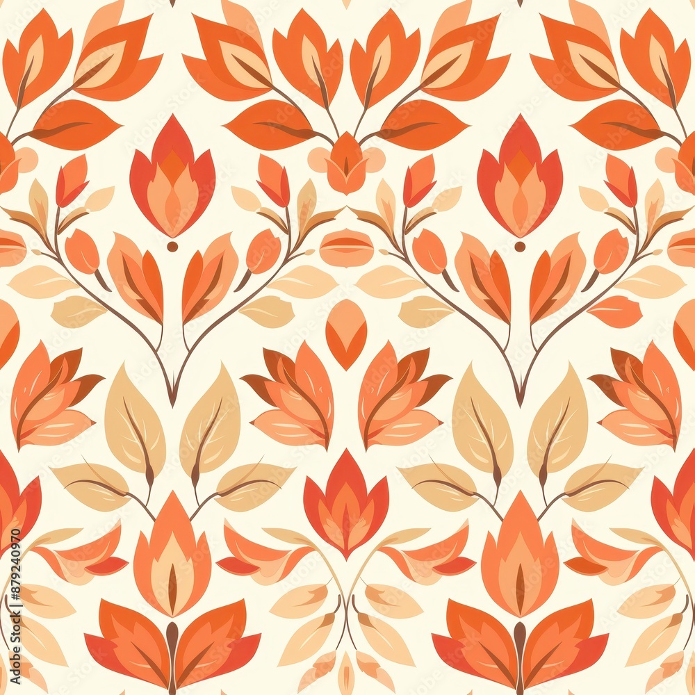 Orange Floral Pattern With White Background Orange Floral Pattern With White Background