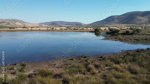 African Lake At Rustenburg In North West South Africa. African Animals Landscape. Pilanesberg National Park. Rustenburg At North West South Africa. Big Five Animals. Wildlife Safari.