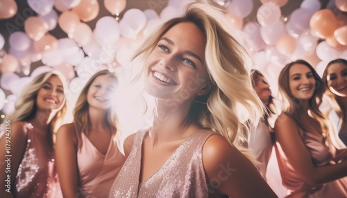 Abstract bachelorhood party portrait of a blonde in the studio