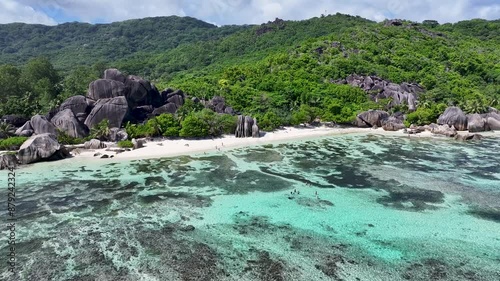 Anse Source D Argent Beach At La Digue Island In Victoria Seychelles. Indian Ocean Landscape. Beach Paradise. La Digue Island At Victoria. Seascape Outdoor. Archipelago Background. Tourism Travel. photo